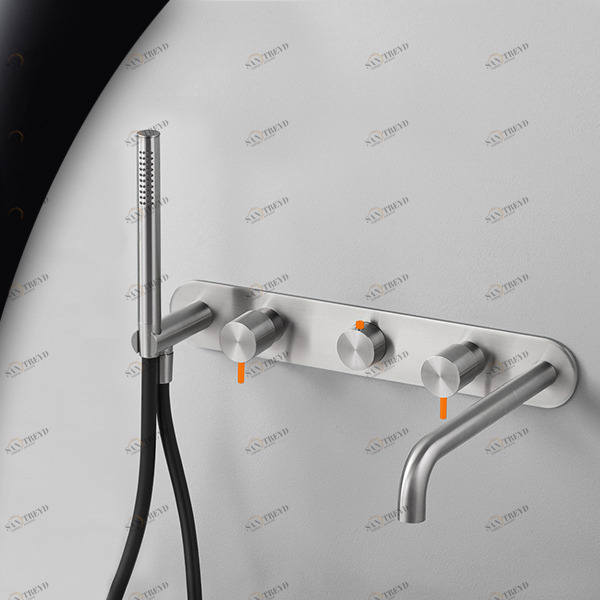 Смеситель для ванны матовая сталь с оранжевой ручкой Toki Radomonte TKI52SCIL24