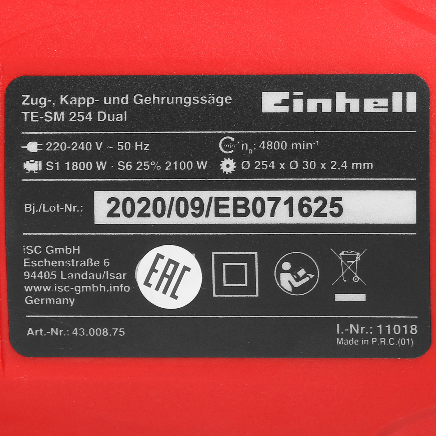 Торцовочная пила  Einhell TE-SM 254 Dual 5322670 STDN-0120374 - Вид №6