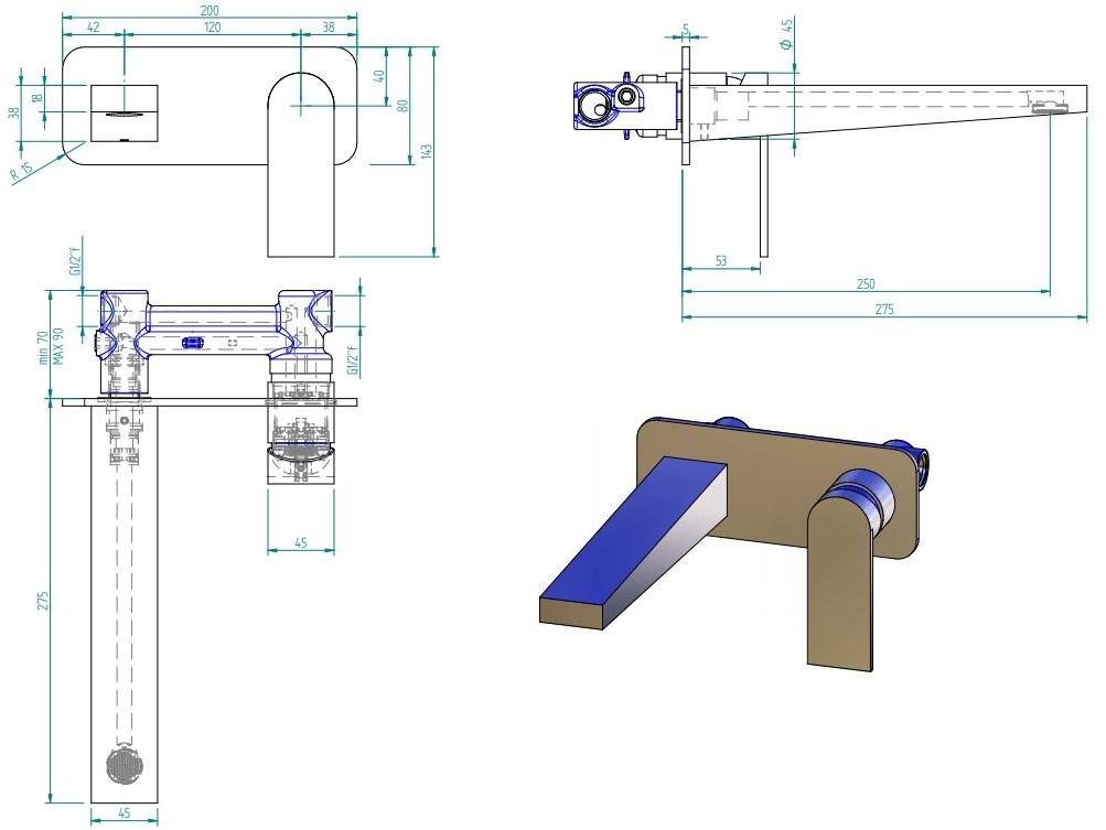 ZAZZERI Смеситель для умывальника настенный 100 sun-id-1443751 - Вид №3