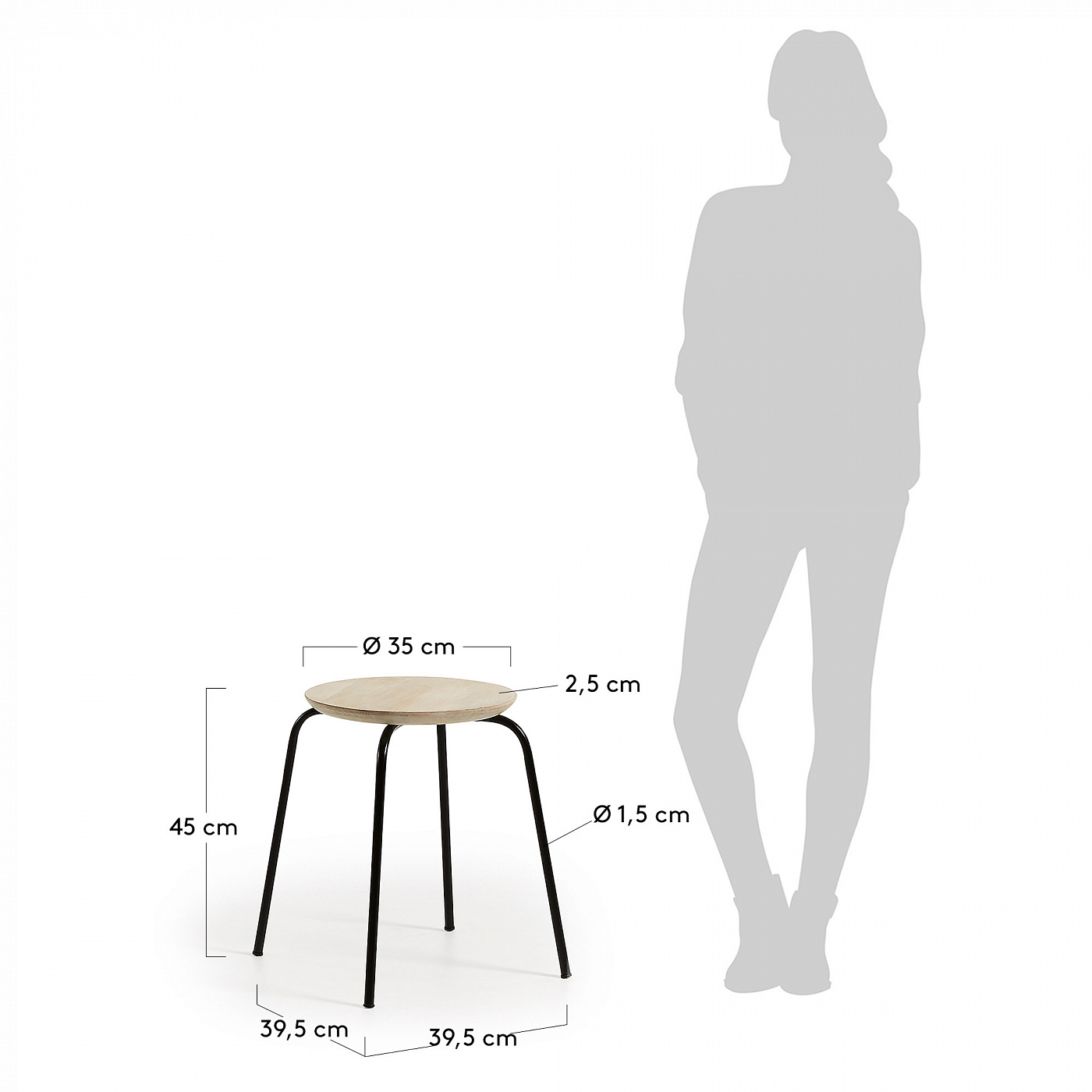 054244 Табурет Nax черный металл дерево La Forma Ren Rén - Вид №3