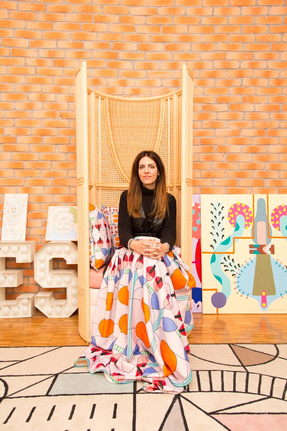 Многоцветный плед с графическим рисунком из мериносовой шерсти Lanerossi Колокольчик ARCH-00050486 - Вид №14