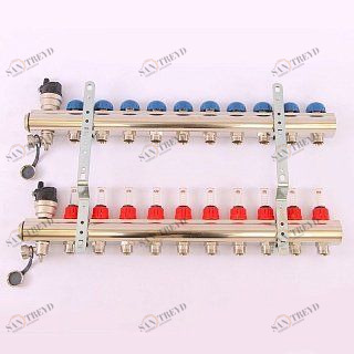 Коллектор 1"xМ 24 х19 10 выходов EMMETI TOPWAY с расходомерами и вентилями 1298196