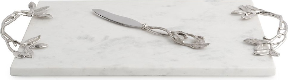 10635860 Michael Aram Доска для сыра с ножом Michael Aram Лавровый лист 46х25см, мрамор Мрамор, нержавеющая сталь 