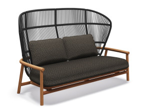 2-местный тканевый и веревочный садовый диван с высокой спинкой