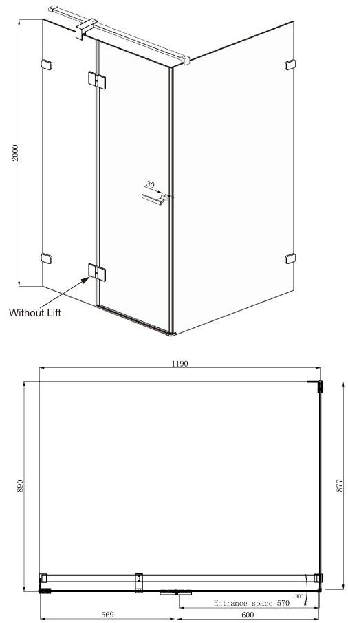 Душевое ограждение Ambassador Abner 10011104L (1200x900x2000), 1 место  - Вид №9