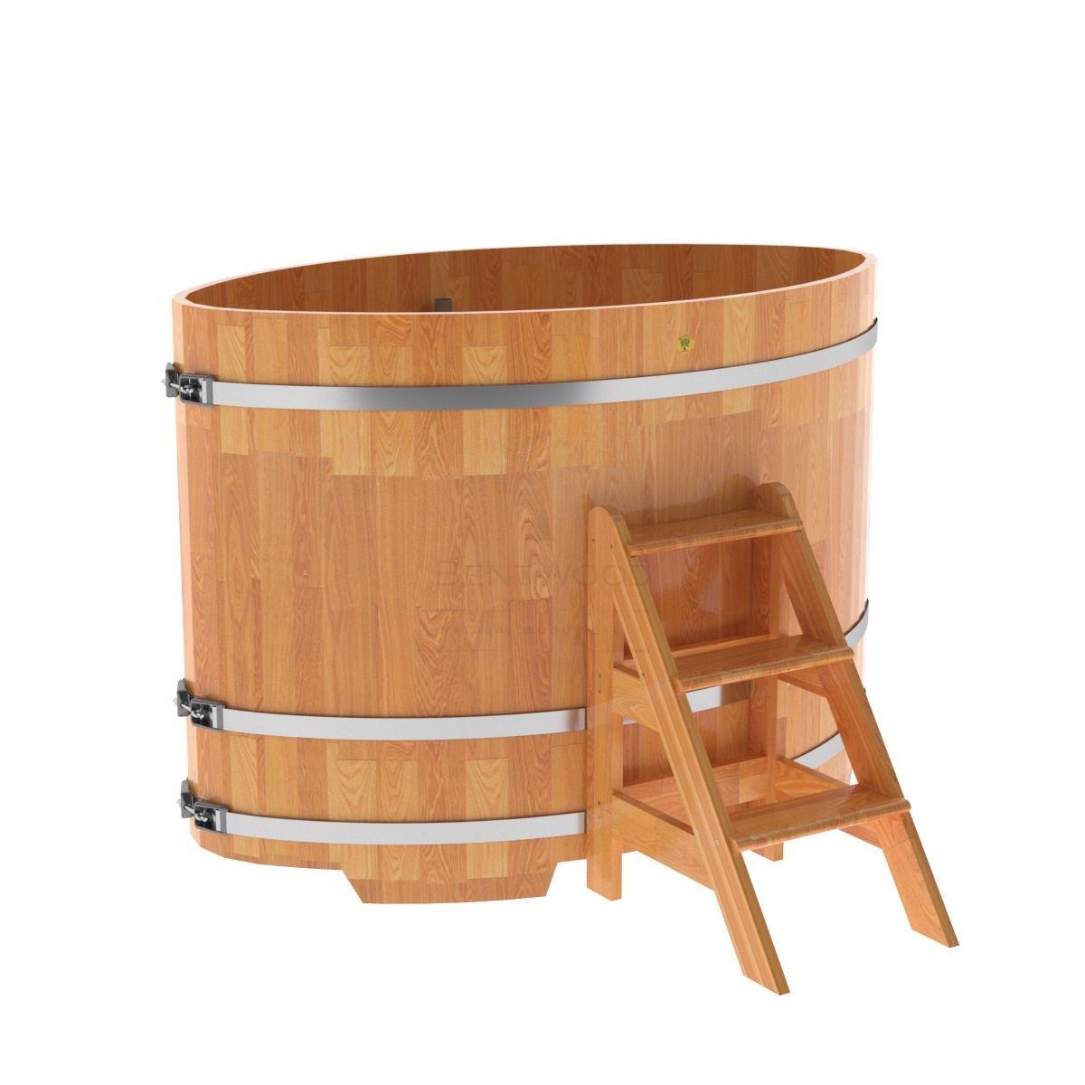 1532 Купель овальная из сращенных ламелей лиственницы 1,02х1,68х1,2 натуральная Alyarus 