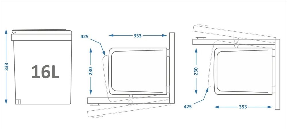 Ведро для мусора ALBIO навесное прямоугольное, нержавеющая сталь 16 л Alveus 224311 - Вид №2