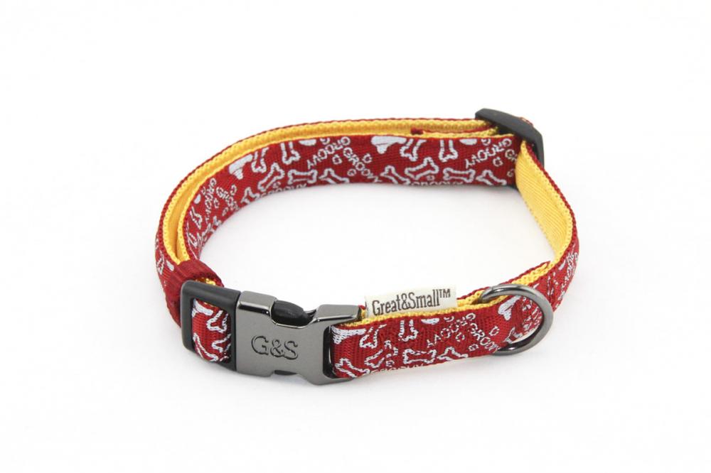 ПР0043552 Ошейник для собак с принтом косточки 25х450-650мм нейлон красный Great&Small 