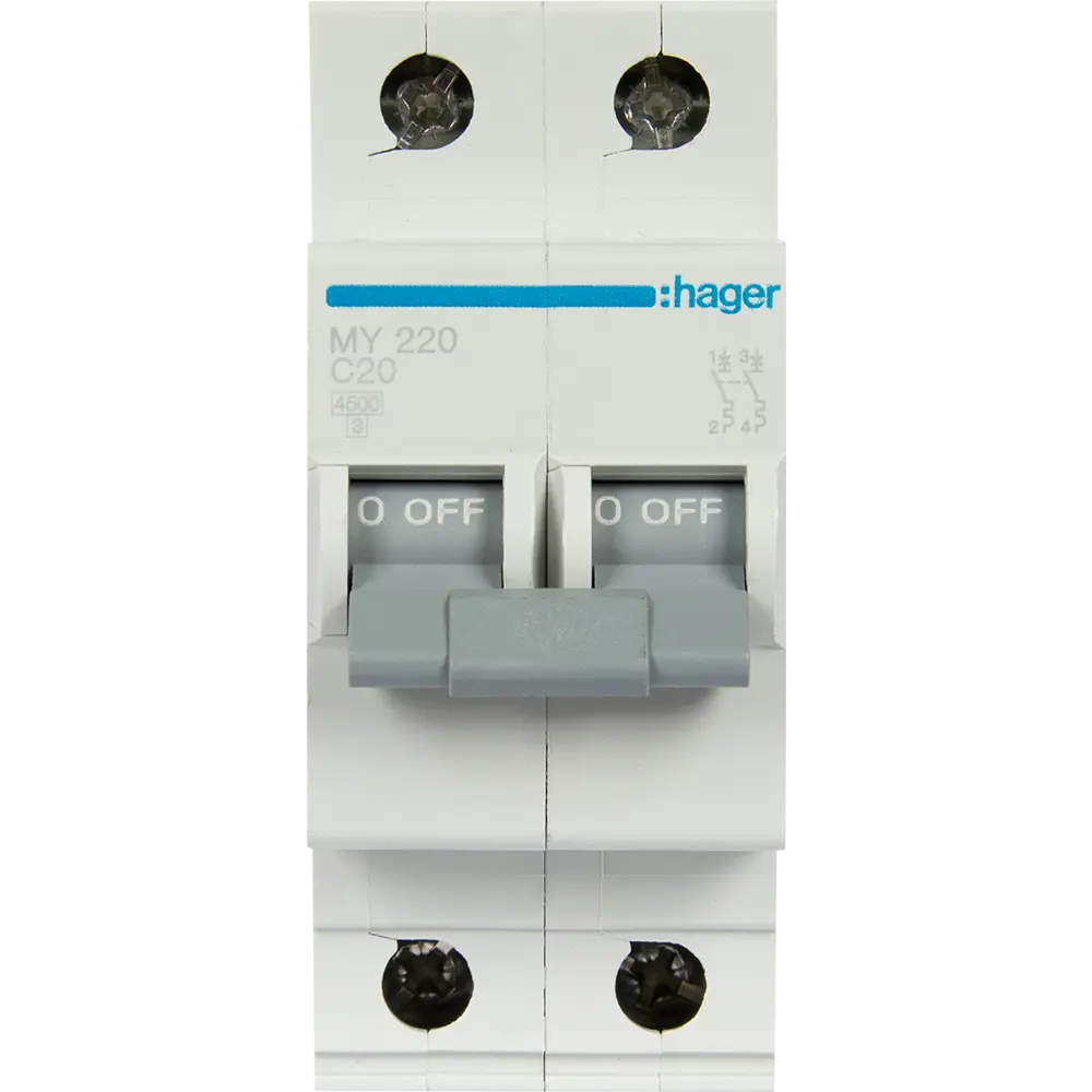 Автоматический выключатель Hager MY220 1P N C20 А 4.5 кА STLM-2111468 - Вид №1