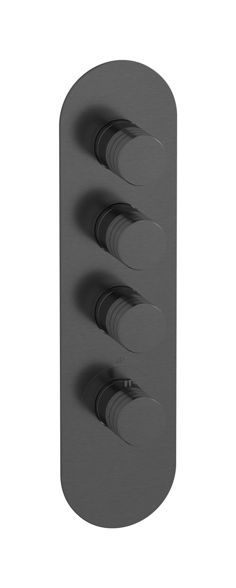 External part of thermostatic 3 ways, round plate, vertical, Vinile handle WE ARE IB eua312csnvn Brushed Black Chrome Aqua