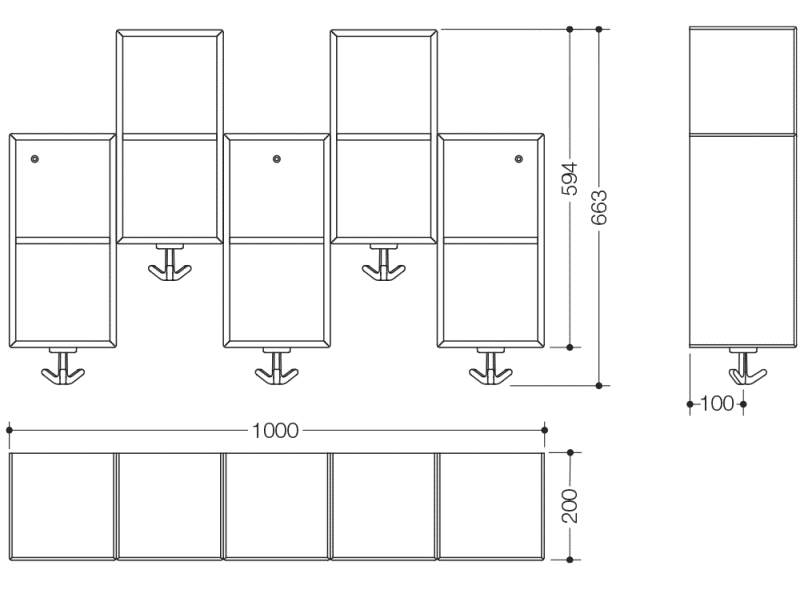 M20.03.008 Двойной модуль расширения асимметричный, 5 мест с эластичными тройными крючками HEWI Kids - Вид №3