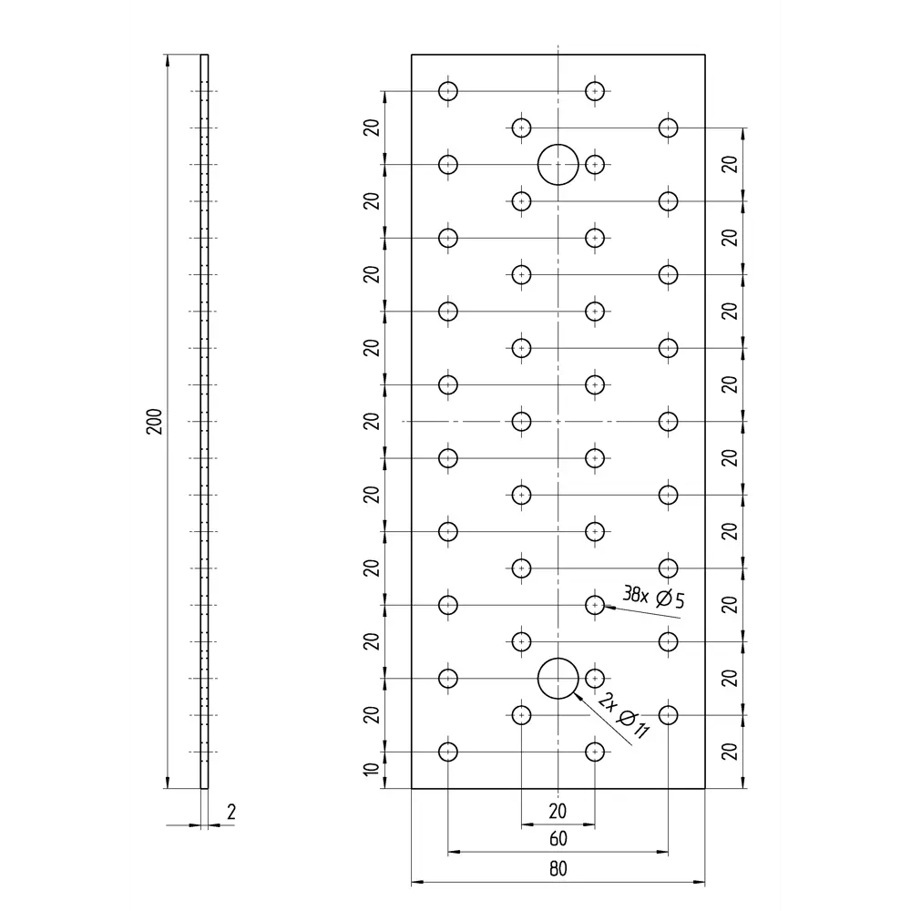 Пластина перфорированная 80x2x200 мм, оцинкованная сталь GAH ALBERTS STLM-2106390 - Вид №2