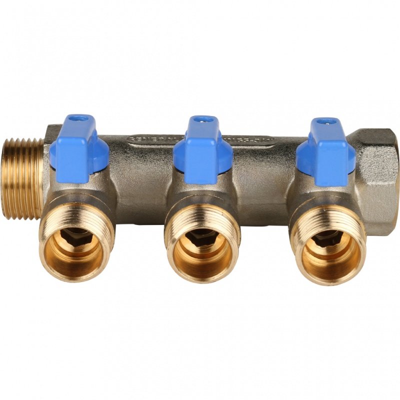 Коллектор с шаровыми кранами 1" STOUT 3 выхода 1/2", синие ручки SMB6201011203 - Вид №2