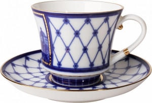 10523711 Императорский фарфоровый завод Чашка чайная с блюдцем "Мост Пестеля" "Банкетная" Фарфор твердый