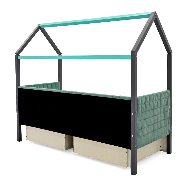 Детская кровать-домик мягкая графит-мятная Svogen БЕЛЬМАРКО  00-3873190 Серый Santreyd  - Вид №10