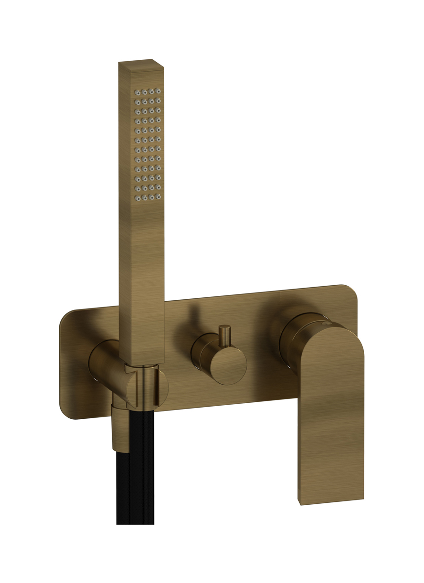 Внешние части встроенного в стену смесителя на 3 потребителя в комплекте с душевым гарнитуром. WE ARE IB k3314mb Modern Bronze K3