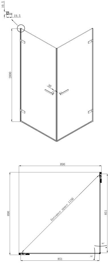 Душевое ограждение Ambassador Abner 10011105       (900x900x2000), 1 место  - Вид №9