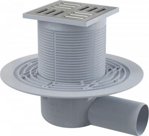 Сливной трап 105×105/50 мм боковой сток, решетка из нержавеющей стали, гидрозатвор комбинированный SMART