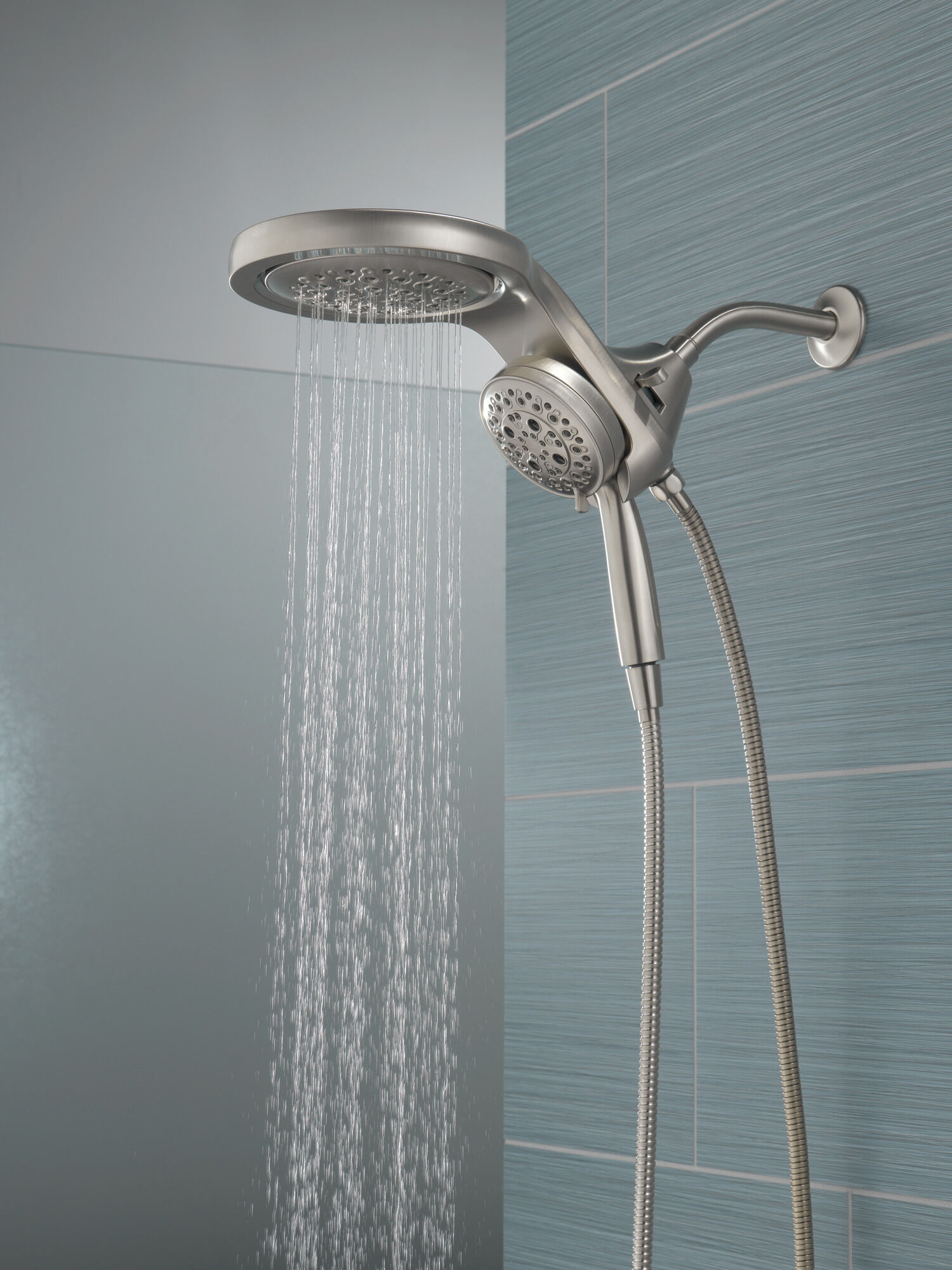 58680-SS HydroRain® H2Okinetic® 5-регулировочная душевая лейка два в одном Delta Faucet Universal Showering Нержавеющая сталь  - Вид №14
