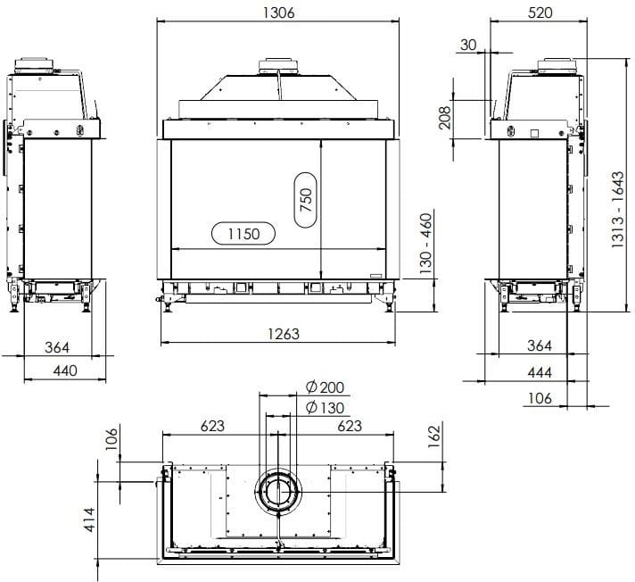 Настенный газовый камин с тройным фасадом KALFIRE GP115/75S ARCH-00013900 - Вид №1