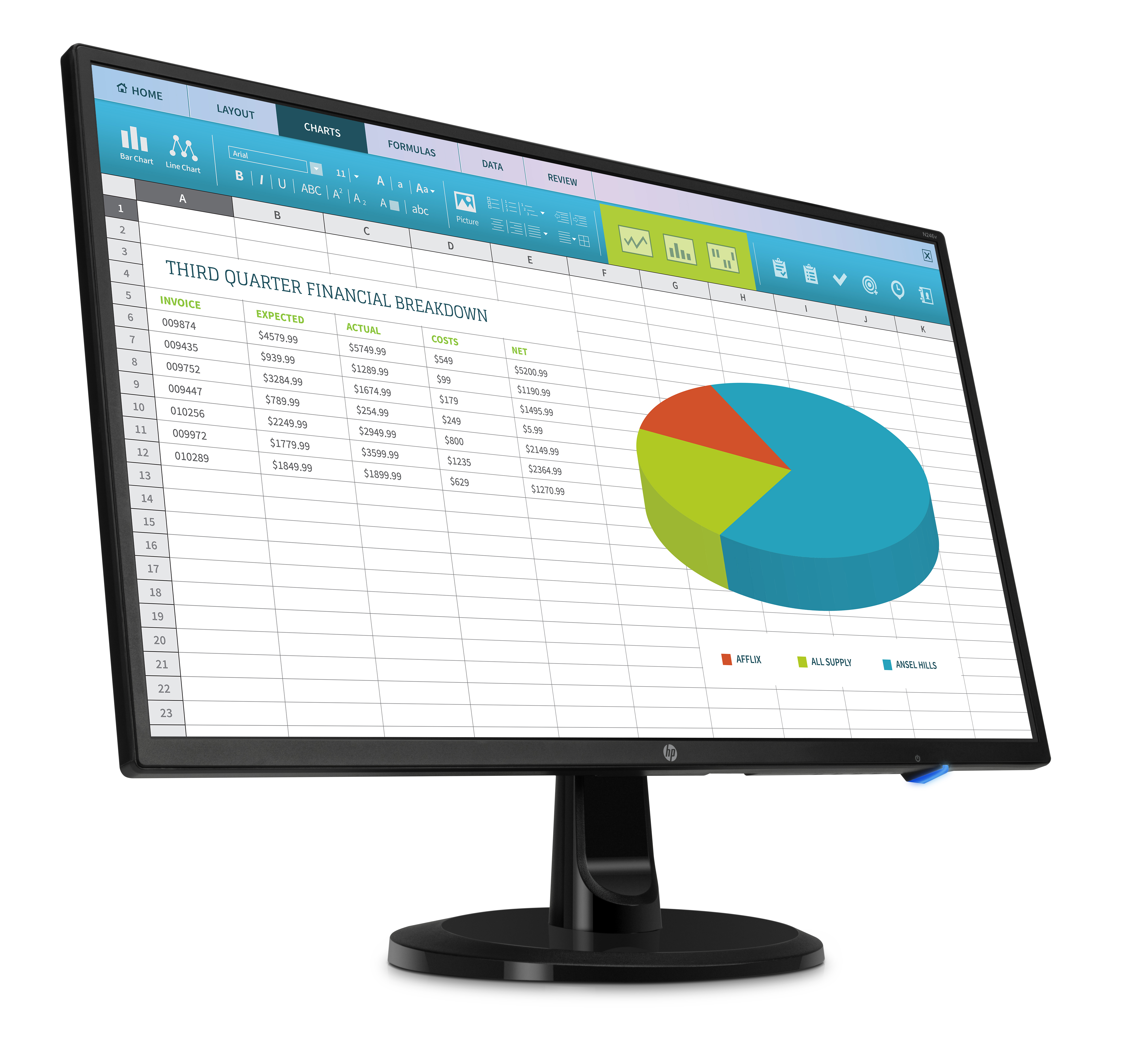 3NS59AA#ABB n246v 23,8 monitor 1920x1080 16:9 ads/ips 250 cd/m2 1000:1 178°/178° hdmi vga dvi energy star epeat black&silver HP Santreyd  - Вид №2