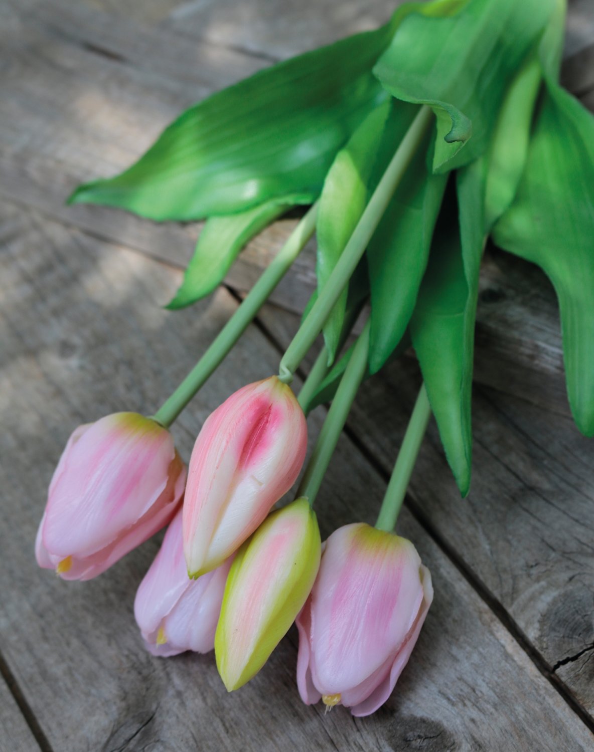 2952 508 a3 Букет искусственных тюльпанов, 5-кратный, 37 см, розово-зеленый H-andreas  - Вид №6