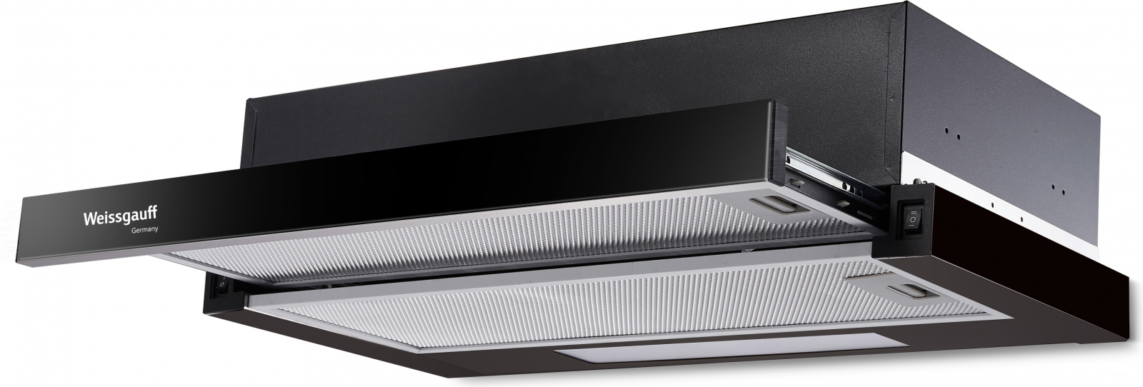 TEL 06 1M BL Встраиваемая с выдвижной кареткой, 60см, 450 м3, панель управления:черное стекло, механическое управление, черный+нержавеющая сталь Weissgauff Santreyd 