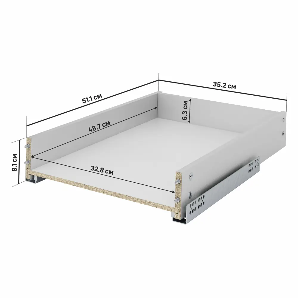 Выдвижной ящик для кухни 35.2x8.1x51.1 см KONSENSA ДСП цвет серый Отсутствует STLM-2186691 - Вид №2