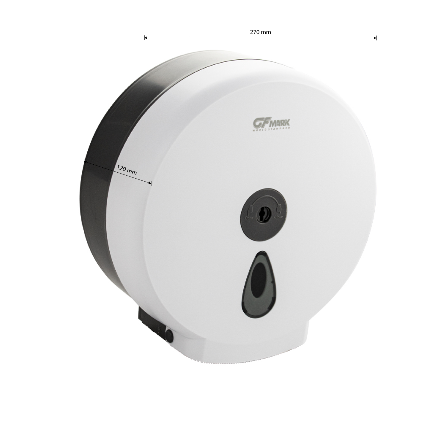 GFmark - Диспенсер для туалетной бумаги - барабан, пластиковый, БЕЛЫЙ, с глазком - капля, с ключом, код: 914  - Вид №7