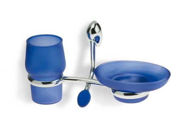 A14V(08-BS) Stil Haus Alfa, настенные стакан + мыльница, цвет хром - синее стекло Santreyd 