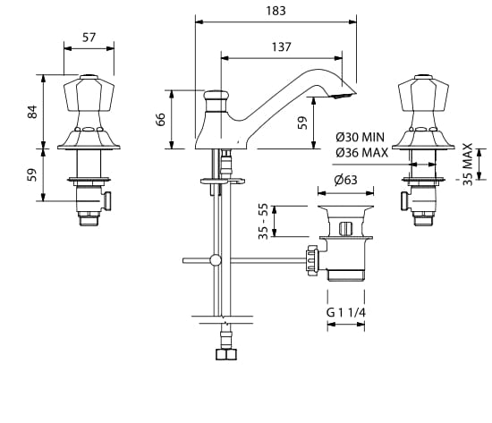 Смеситель для раковины с 3 отверстиями для пола с автоматическим сливом Park Avenue Белый ARCH-00026056 - Вид №1
