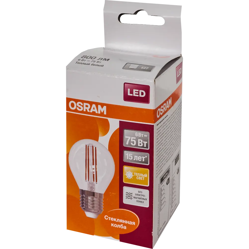 Лампа светодиодная Osram E27 220 В 6 Вт шар прозрачная 800 лм тёплый белый свет 82481262 STLM-2050499  - Вид №3