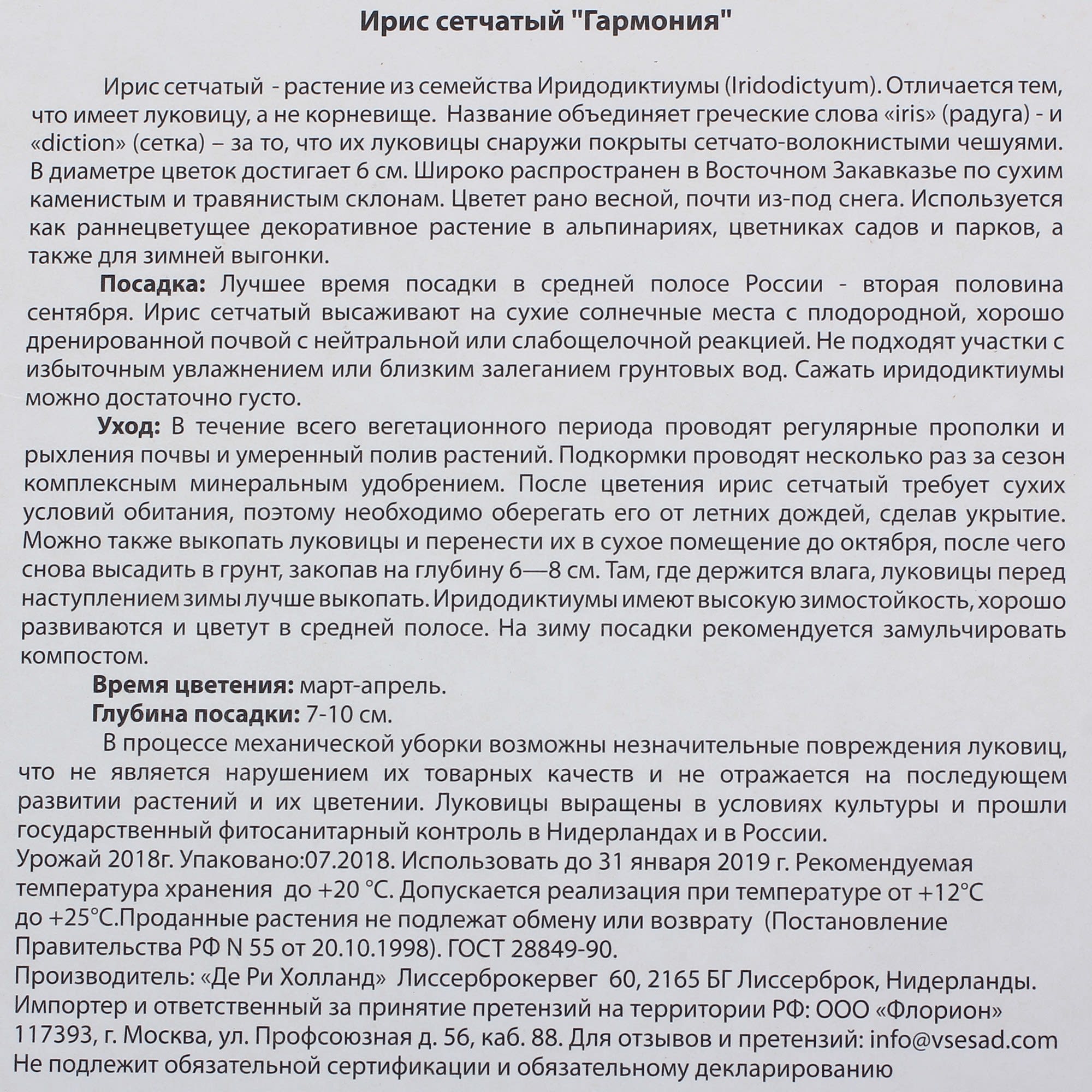 82004068 Ирис сетчатый «Гармония» Santreyd  - Вид №2