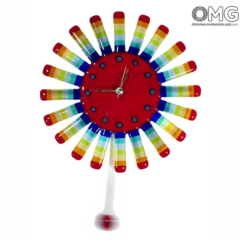 2402 ORIGINALMURANOGLASS Настенные часы с маятником Подсолнух - муранское стекло 25 см  - Вид №1