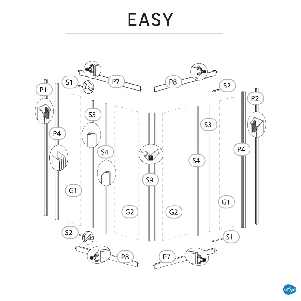 Комплект стекол для душевой ширмы Sensea Easy 90x90 см прозрачное стекло, цвет профиля на выбор 85868664 STLM-2089845 - Вид №22
