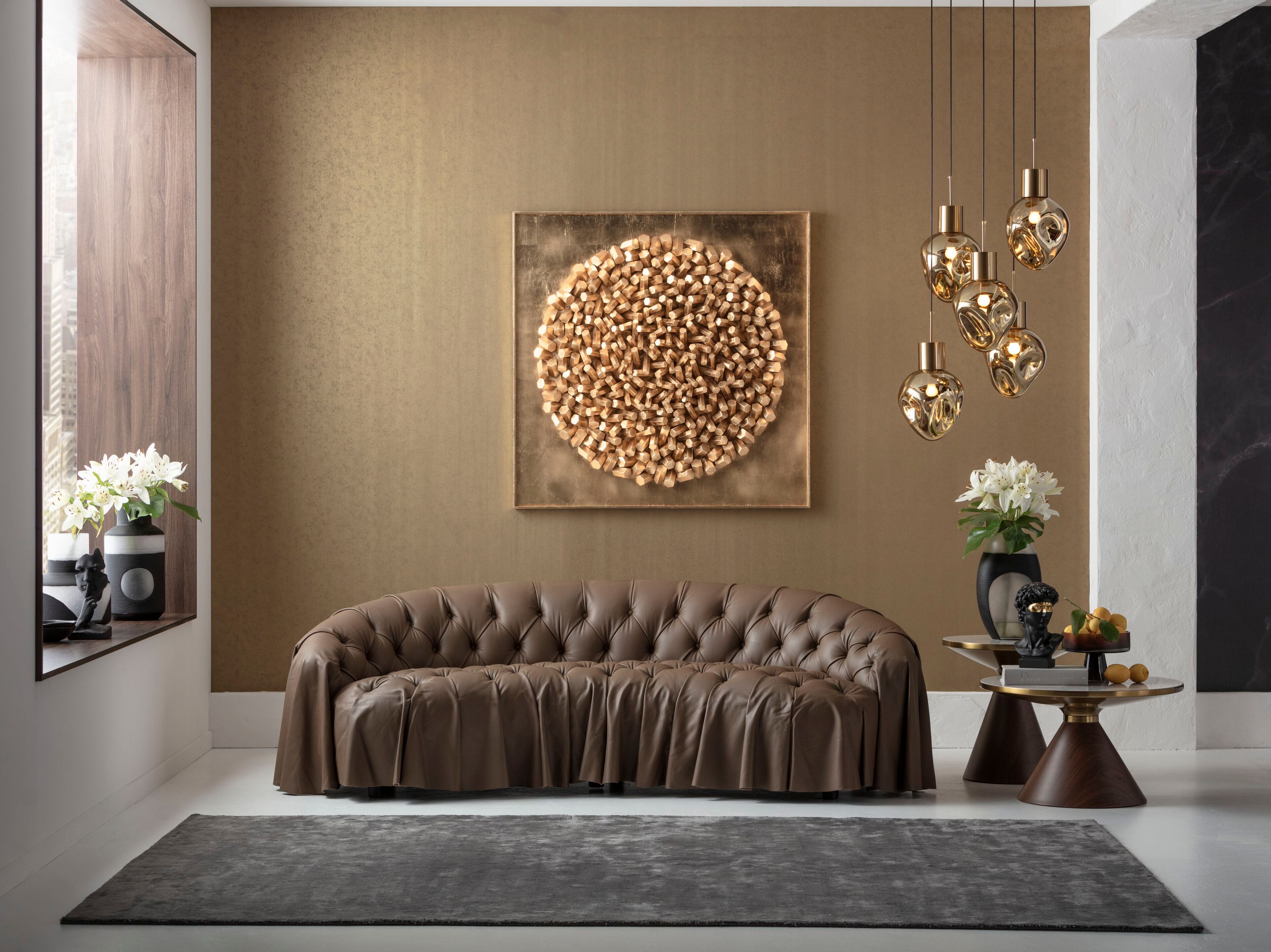 3-местный кожаный капитонный диван KARE Design DRAPES ARCH-00116329 - Вид №5