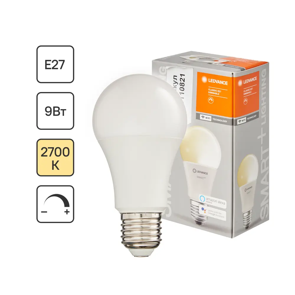 Лампа умная светодиодная Wi-Fi Ledvance Smart Plus E27 220-240 В 9 Вт груша матовая 806 лм теплый белый свет STLM-2044510