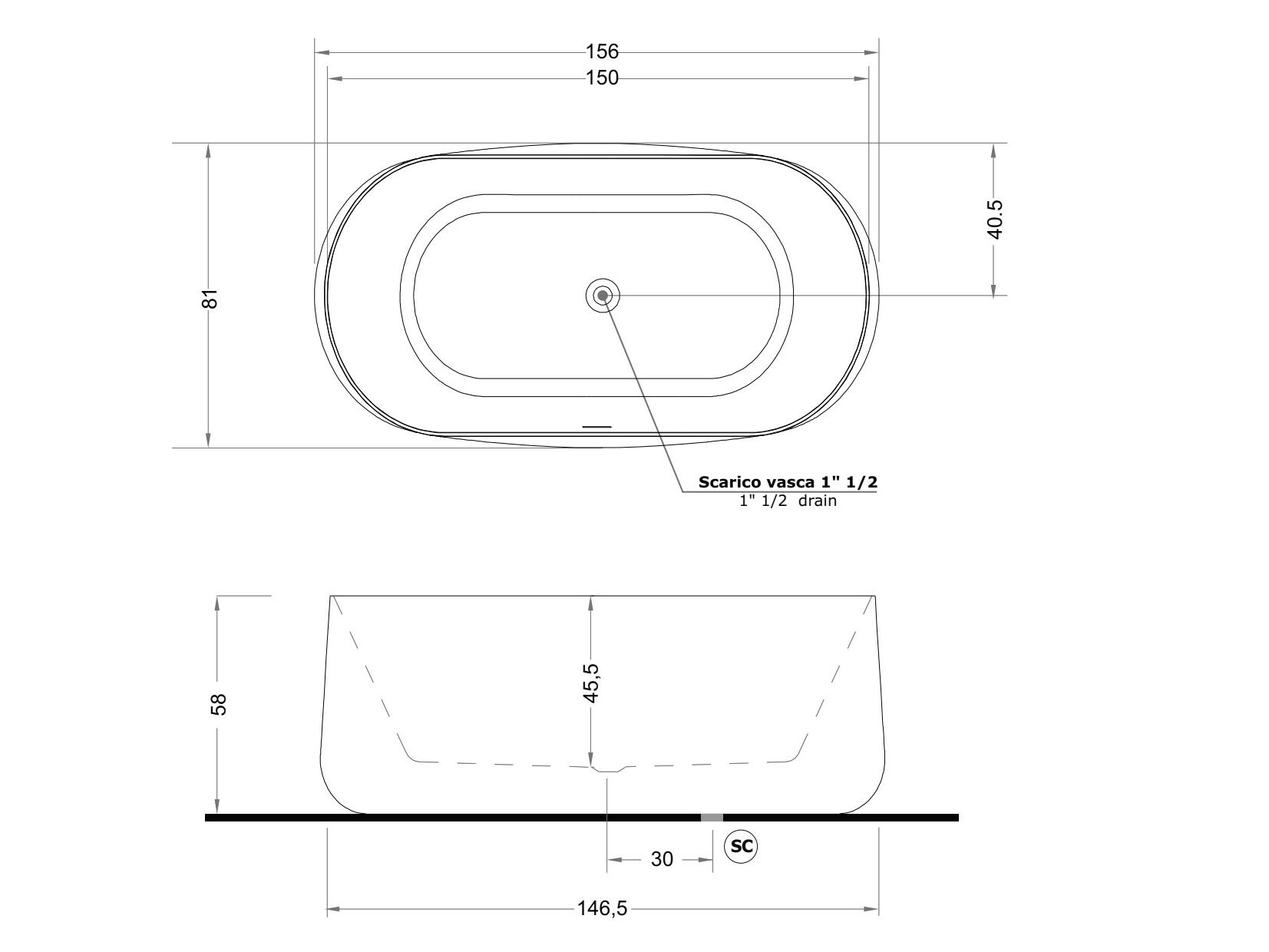 Акриловая овальная центральная ванна Gruppo Treesse мебель для ванной комнаты-отдельно стоящие ванны ARCH-00076882 - Вид №3