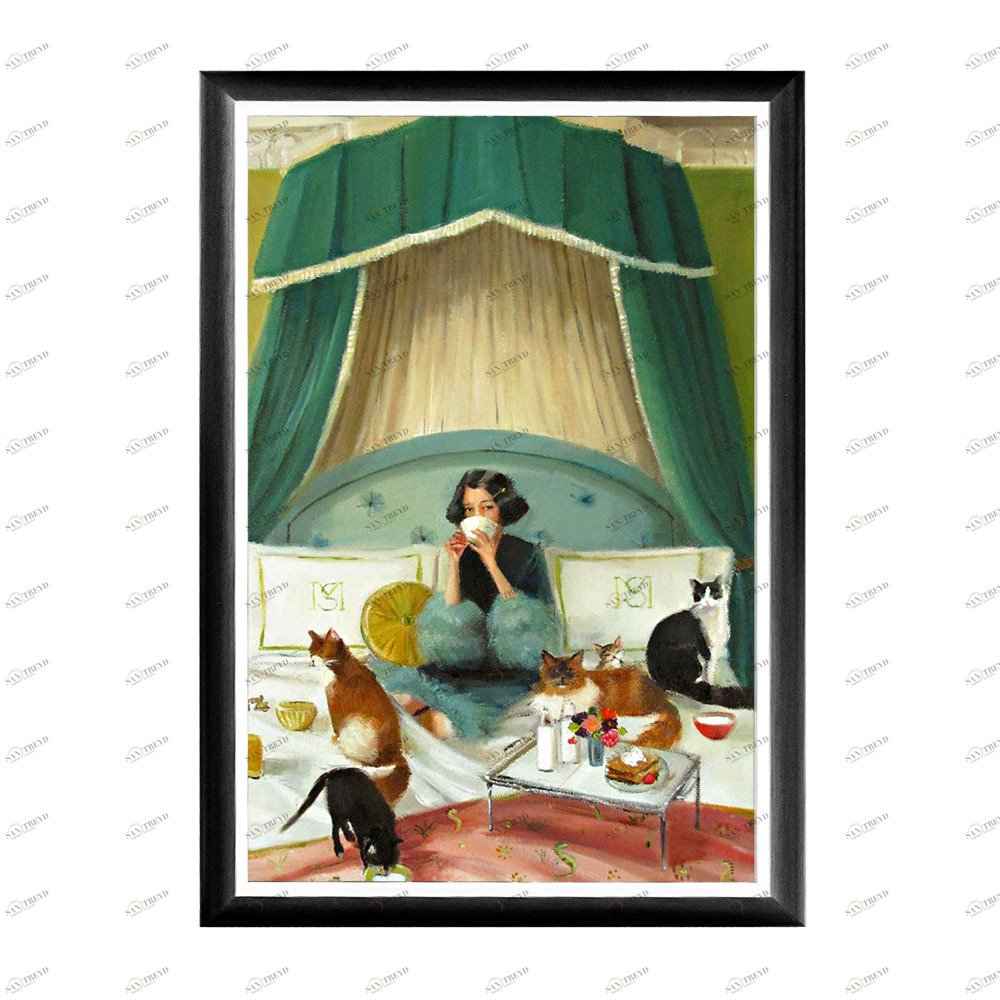 Постер на стену разноцветный 46х66 см "Утренний кофе" BYOBJECT ДЕВУШКИ 00-3874122 Бежевый;зеленый;розовый;разноцветный Object Desire 