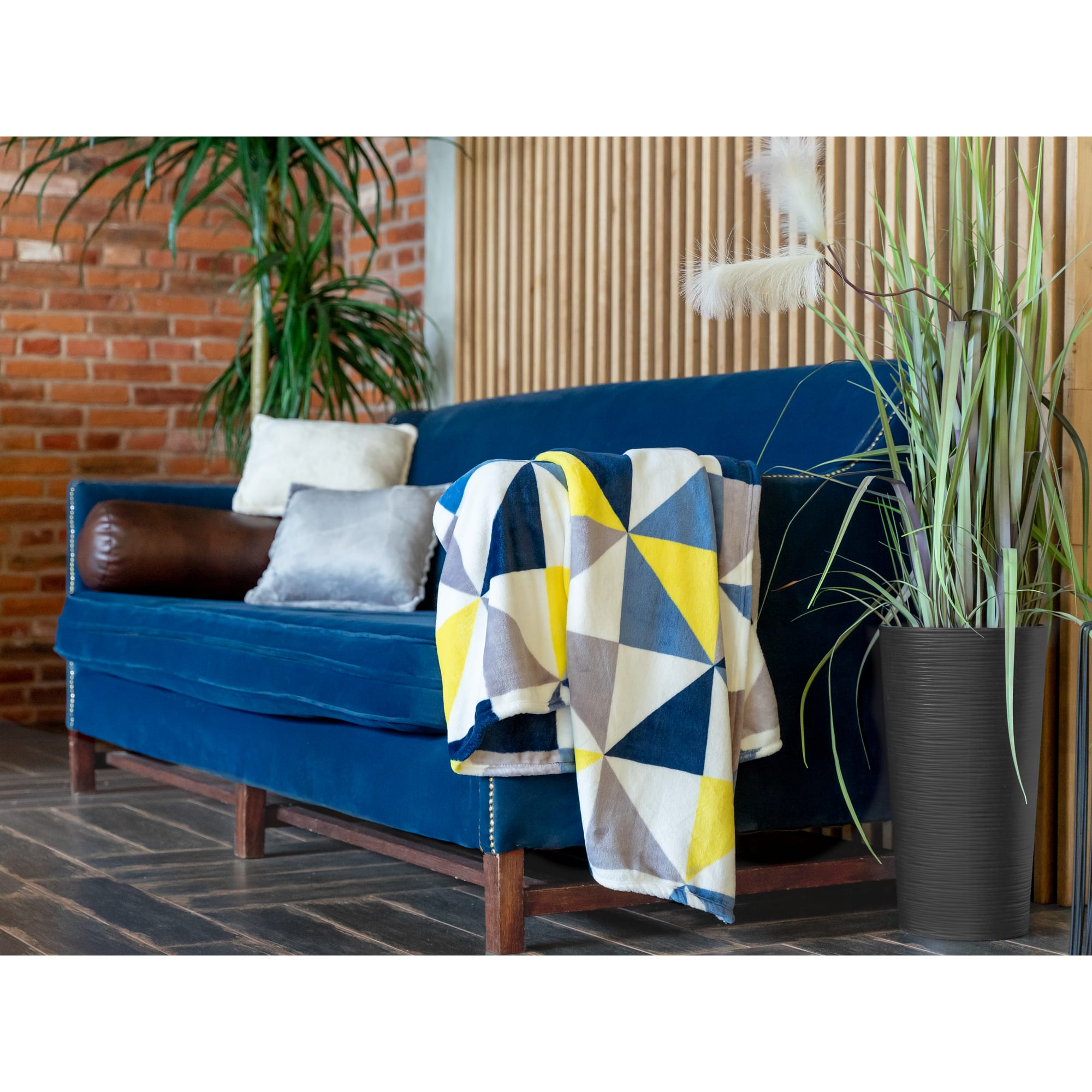 82553698 Плед «Пирамида» 200x220 см микрофибра цвет жёлтый/синий Santreyd  - Вид №5