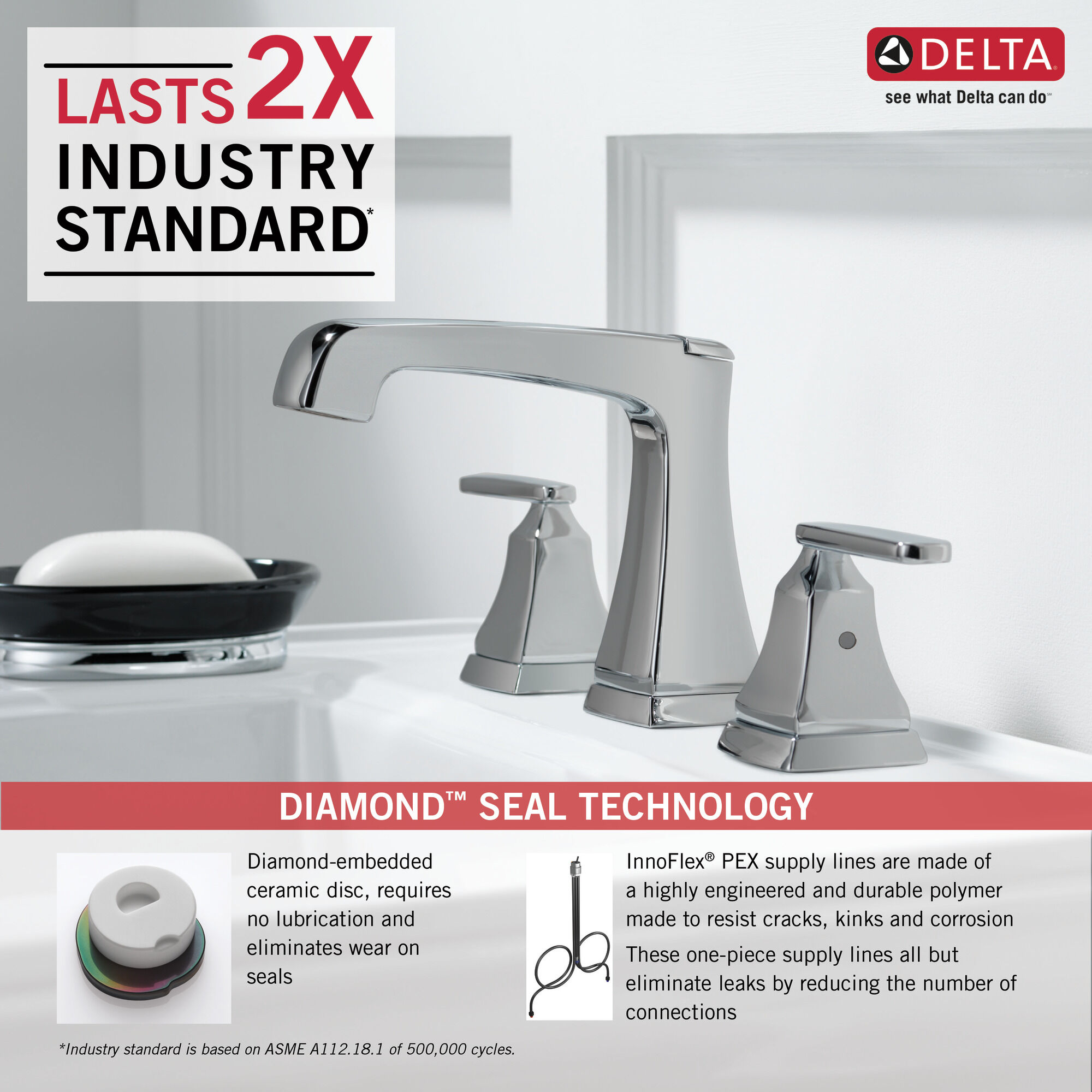 3564-MPU-DST Смеситель для ванной комнаты с двумя ручками и EZ Anchor® Delta Faucet Ashlyn Хром  - Вид №2