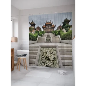 93781782 Штора для ванной JoyArty Дворец дракона из ткани, 180x200 см с крючками STLM-1352574