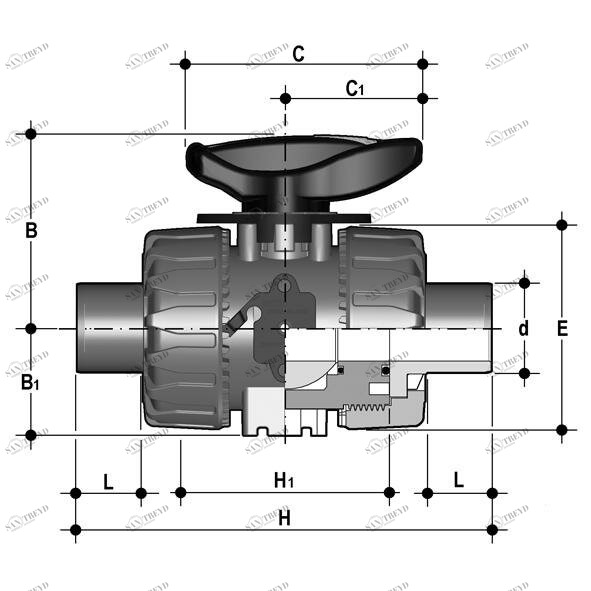 SANIT 521120020115612 2-ходовой шаровой кран d20-63, VKR DualBlock®, ПП, сварка Оправа сварки, EPDM 