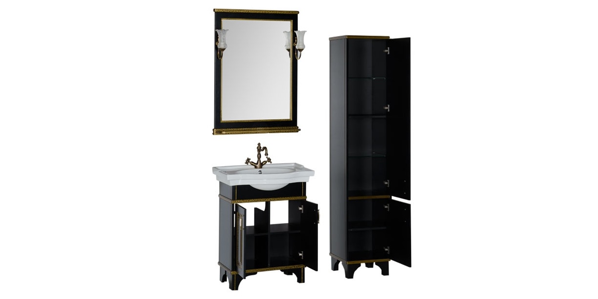 Комплект мебели Aquanet Валенса 70 черный краколет/золото 00180462 - Вид №2