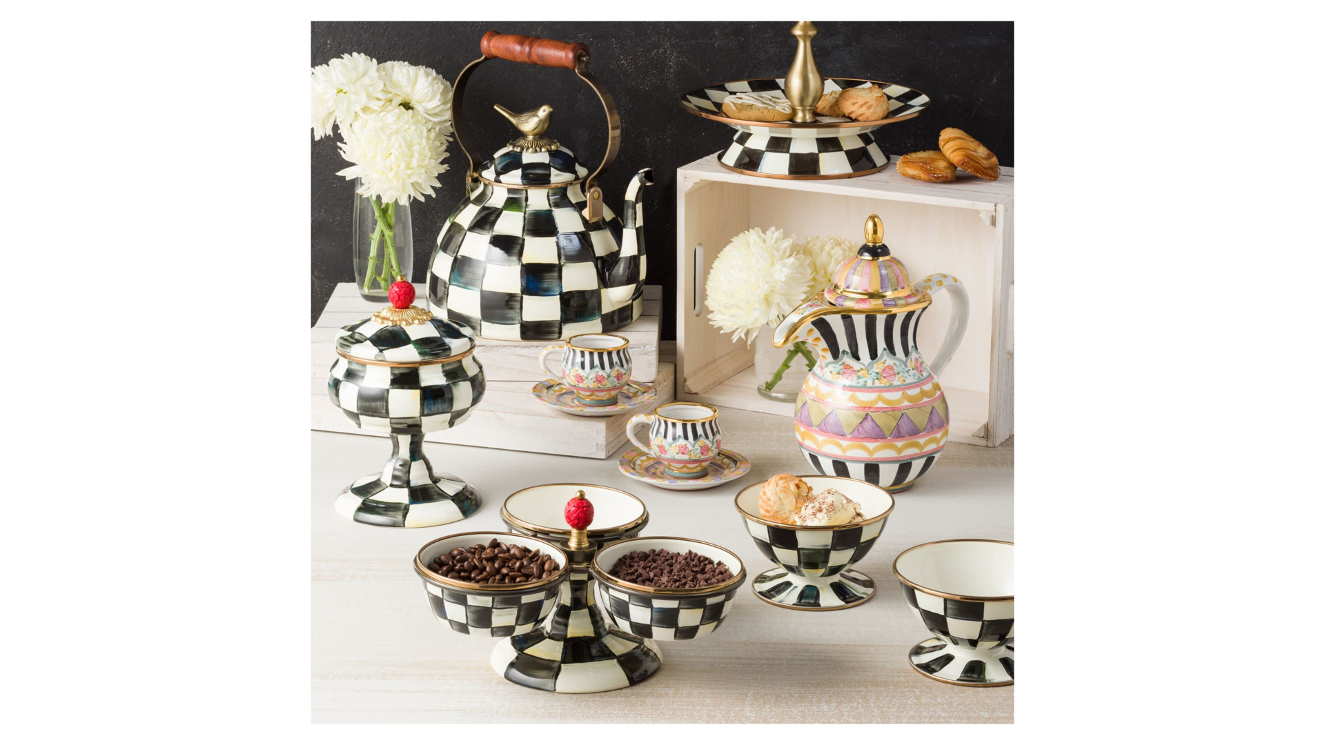 10654532 Mackenzie-Childs Блюдо для закусок Triplicity Courtly Check Сталь  - Вид №1