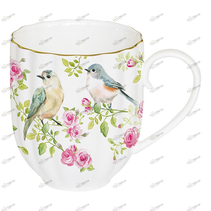 Кружка фарфоровая 0,3 л белая "Птицы в саду" EASY LIFE ПТИЦЫ В САДУ 00-3946517 Белый 