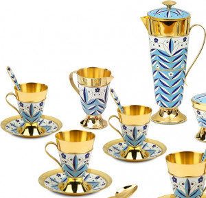 10666708 Русские самоцветы Сеpвиз кофейный Русские самоцветы на 6 персон 21 предмет, серебро 925 Серебро 925