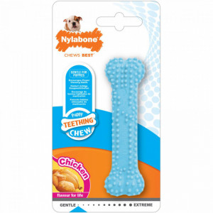 ПР0044610 Игрушка для щенков Косточка Dental с ароматом курицы XS голубая Nylabone