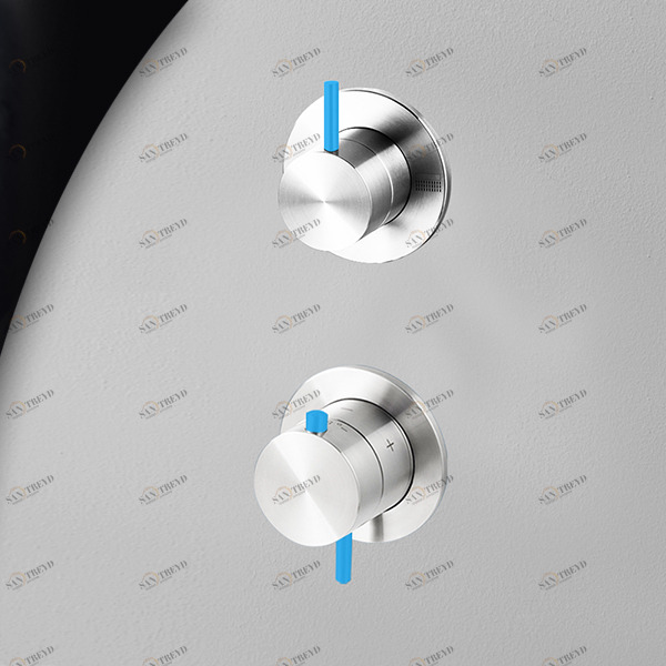 Термостат для душа глянцевая сталь с синей ручкой Toki Radomonte TER52LCIL16