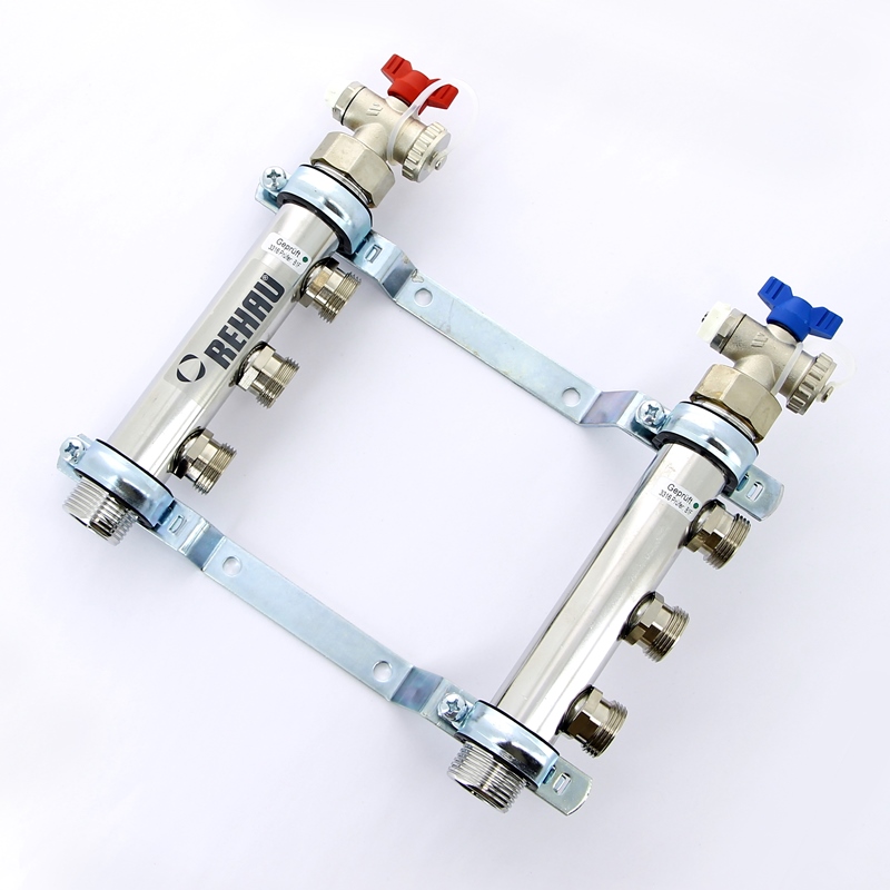 Коллекторная группа из нержавеющей стали с воздухоотводчиком REHAU 1"х3/4" 3 вых HLV 110204 - Вид №2